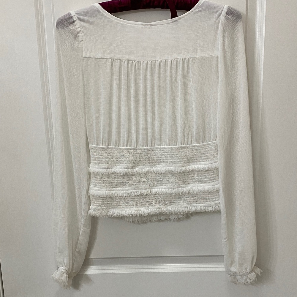Free People White Smocked Tie-Front Blouse - Picture 3 of 4
